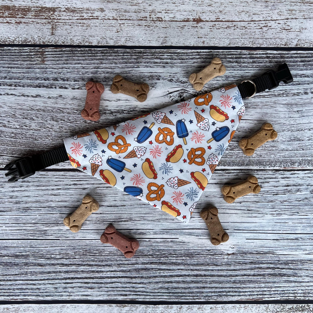Patriotic Dog Bandana: July Fourth Snacks, Over the Collar & Scrunchie