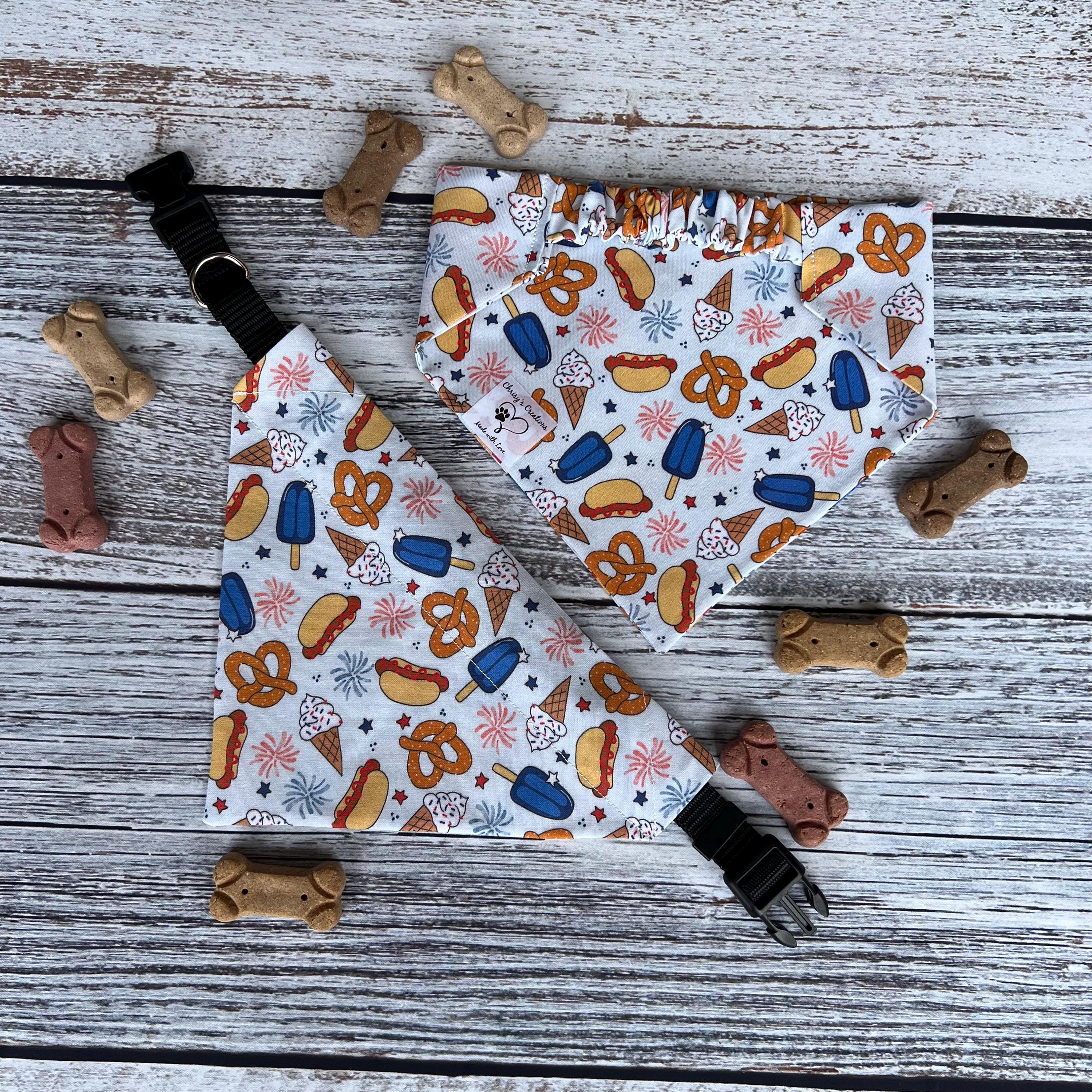 Patriotic Dog Bandana: July Fourth Snacks, Over the Collar & Scrunchie