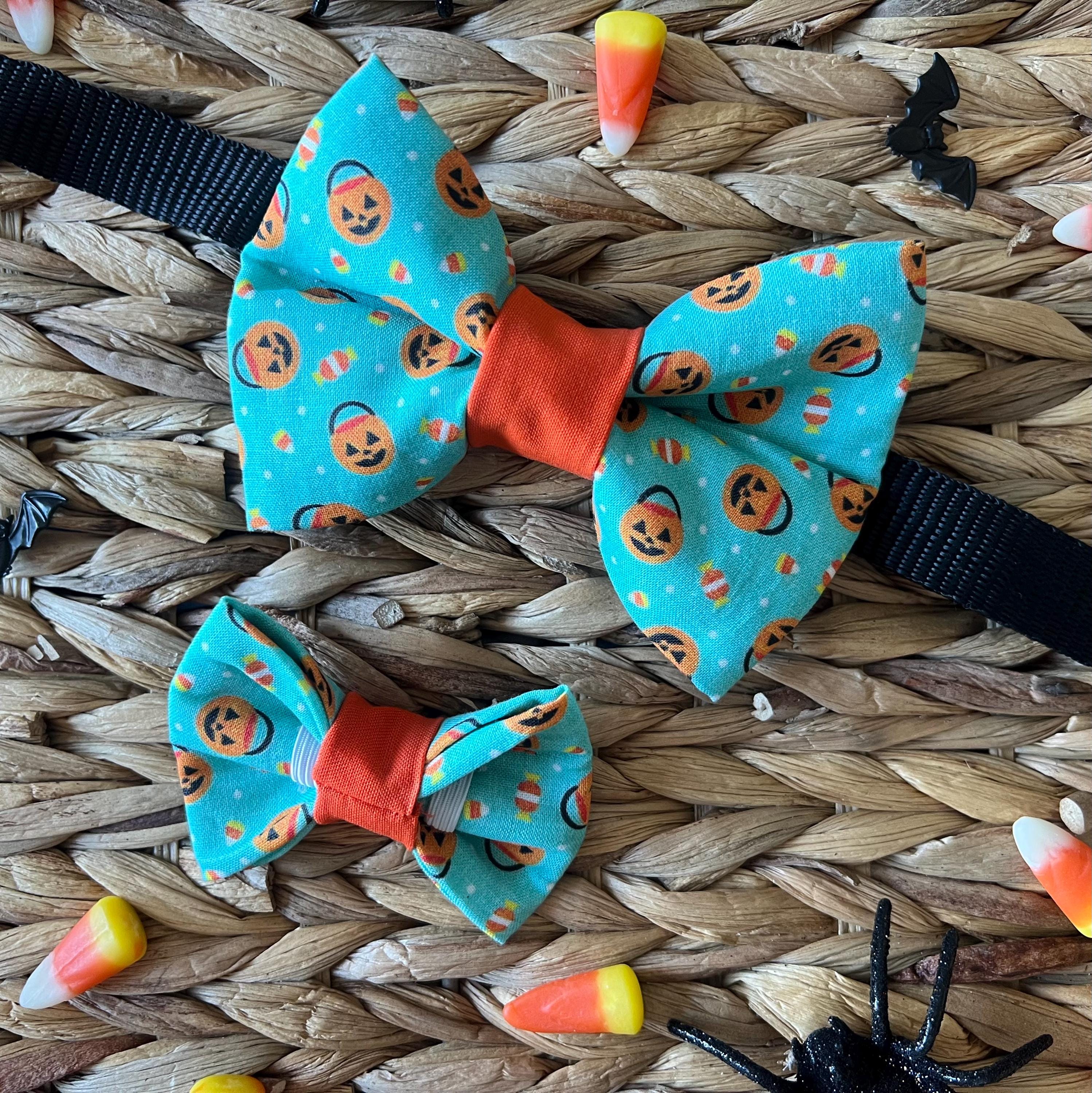 Halloween Dog Bow Tie: Pumpkin Pails Candy Corn - Over the Collar