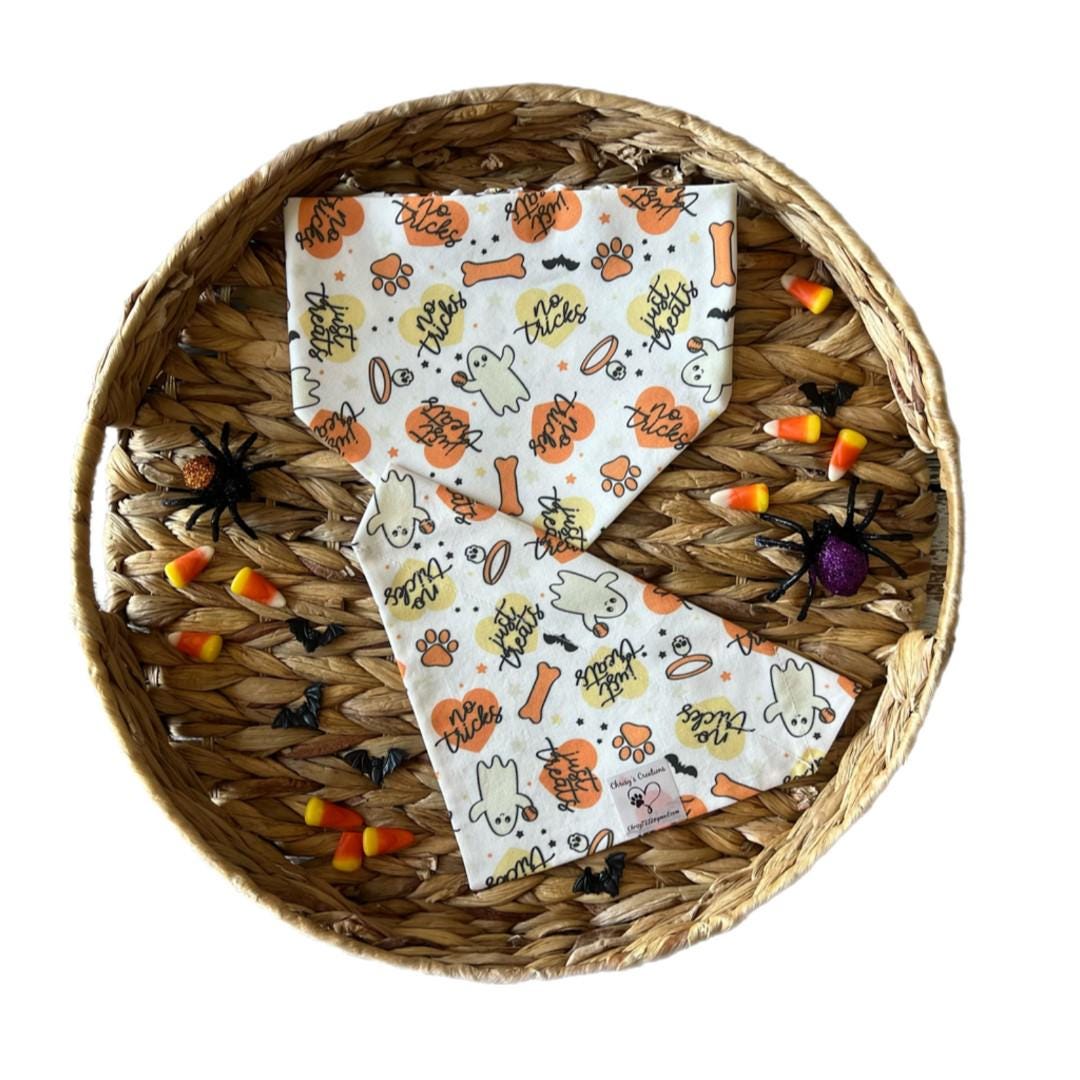 Halloween Ghosts Dog Bandana: No Tricks, Just Treats Over the Collar & Scrunchie