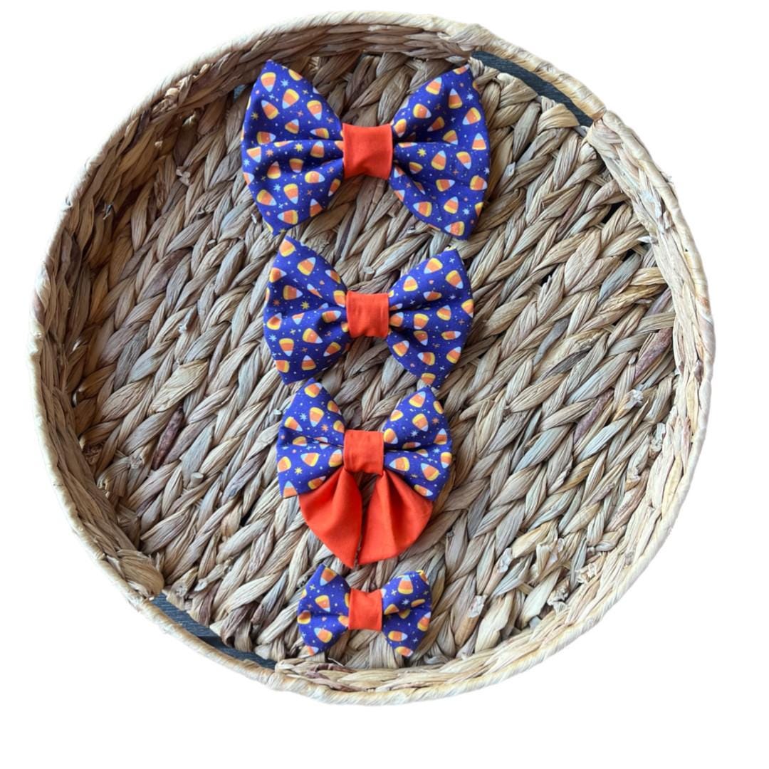 Halloween Candy Corn Dog Bow Tie: Purple & Orange Over-the-Collar