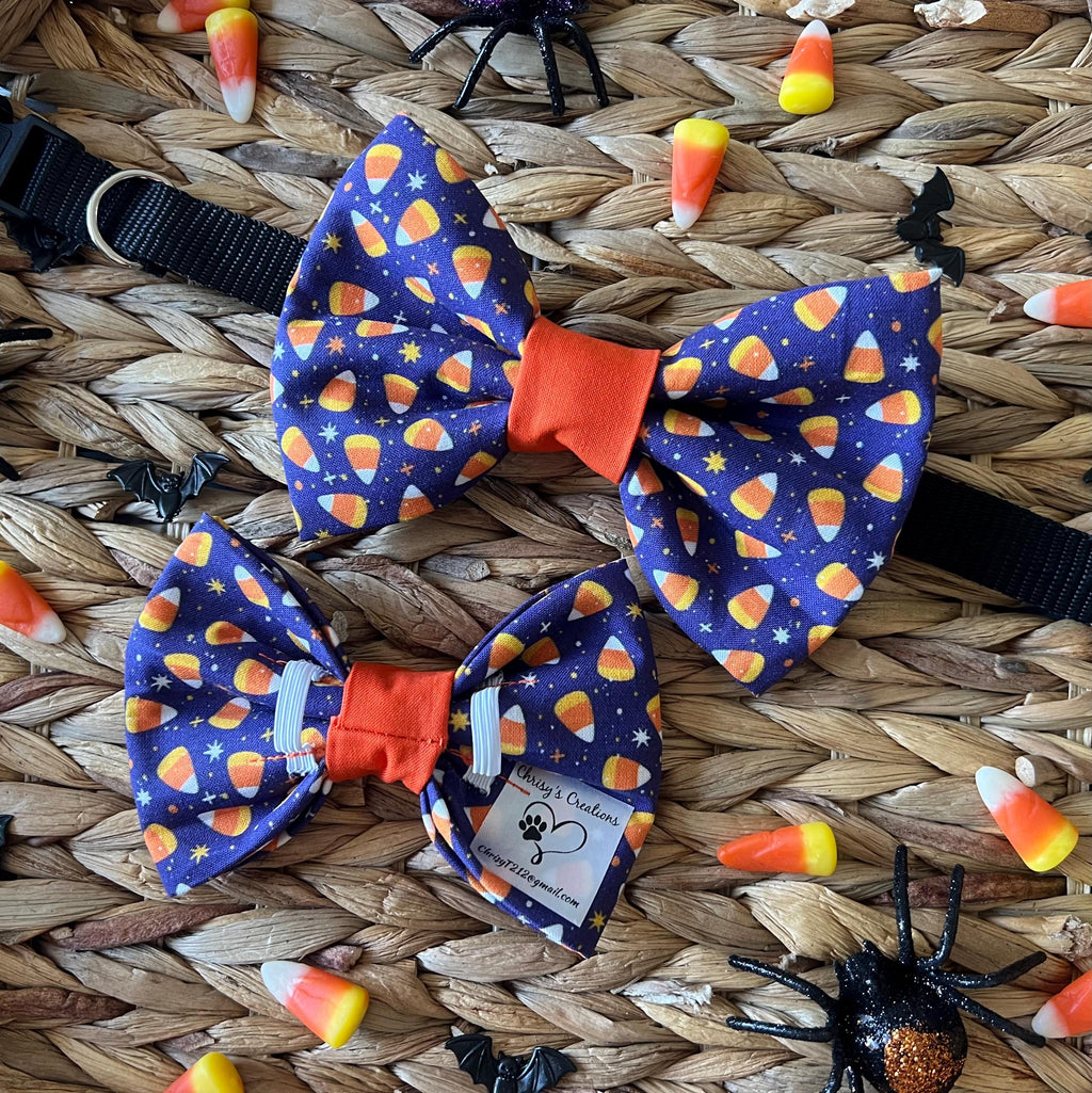 Halloween Candy Corn Dog Bow Tie: Purple & Orange Over-the-Collar