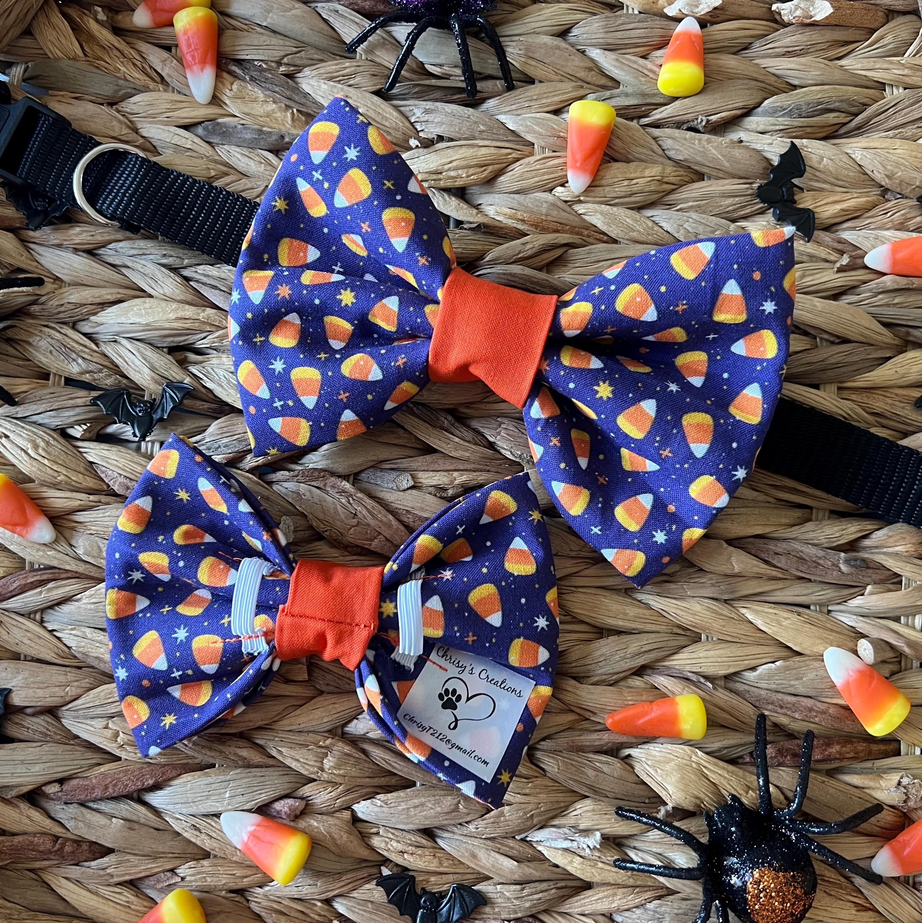 Halloween Candy Corn Dog Bow Tie: Purple & Orange Over-the-Collar