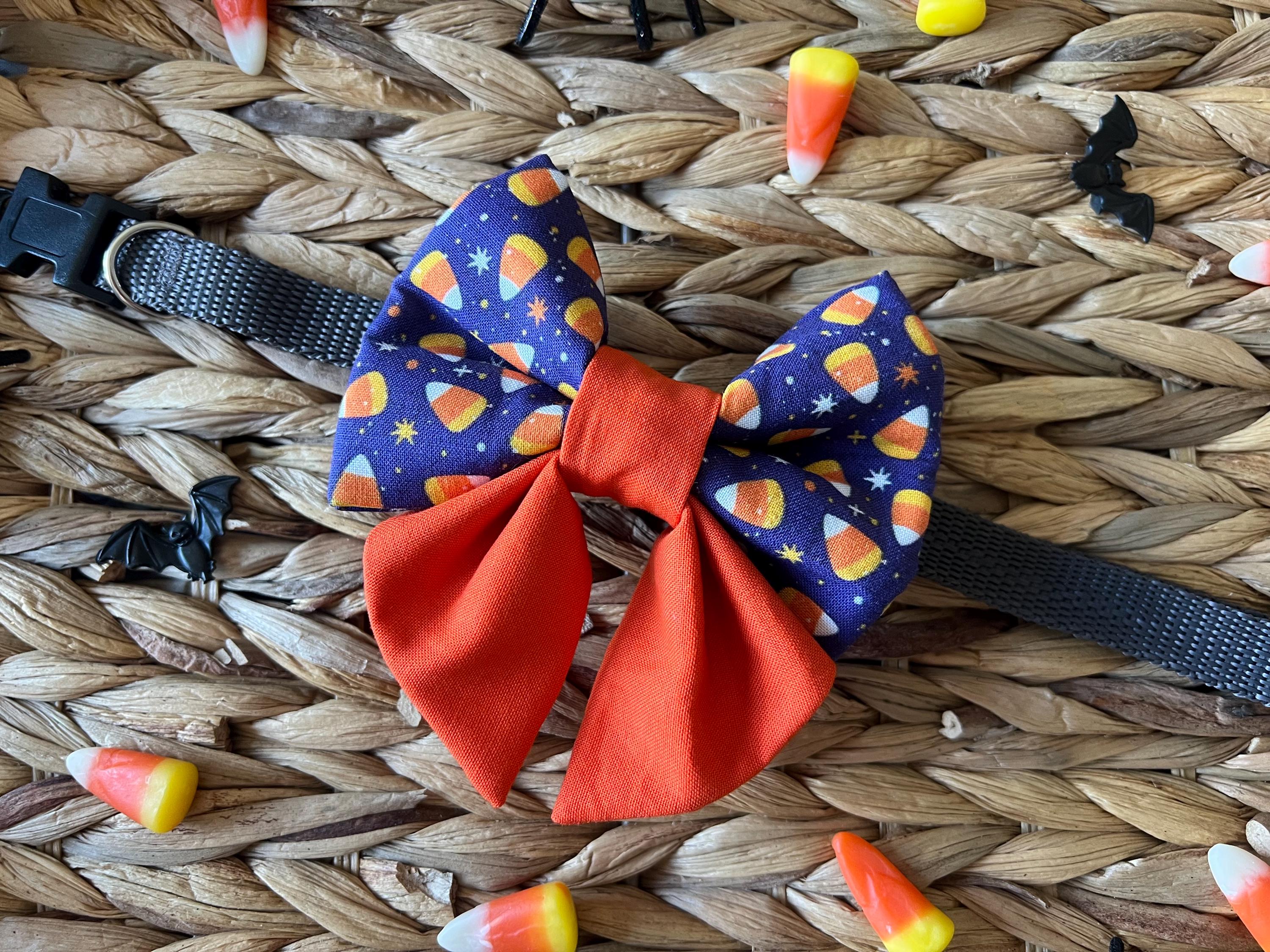 Halloween Candy Corn Dog Bow Tie: Purple & Orange Over-the-Collar