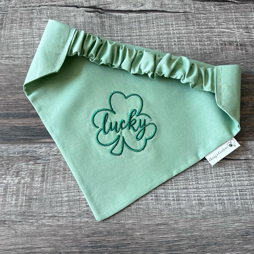 St Patrick's Lucky Clover Dog Bandana: Scrunchie Embroidered Shamrock