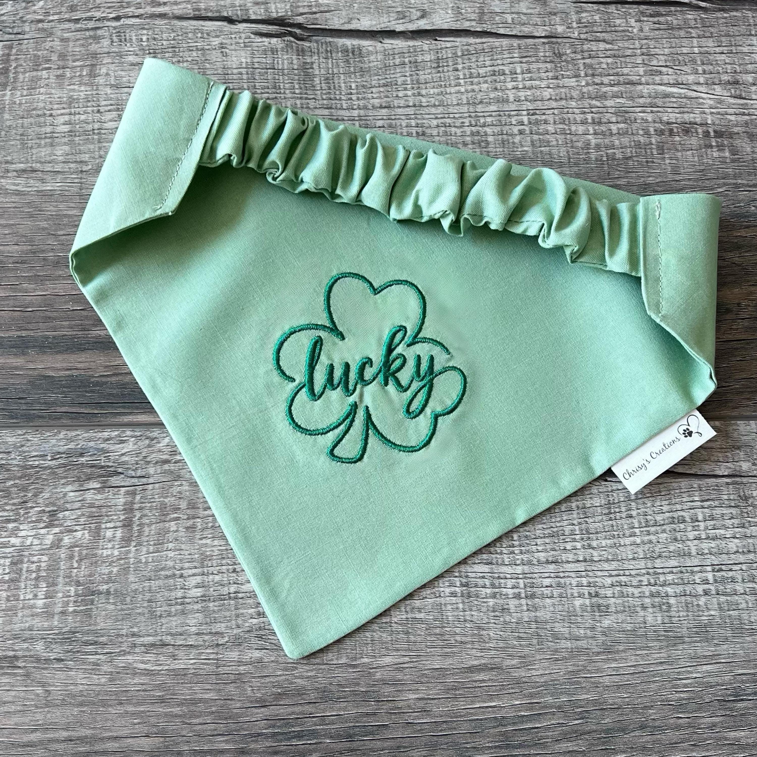 St Patrick's Lucky Clover Dog Bandana: Scrunchie Embroidered Shamrock
