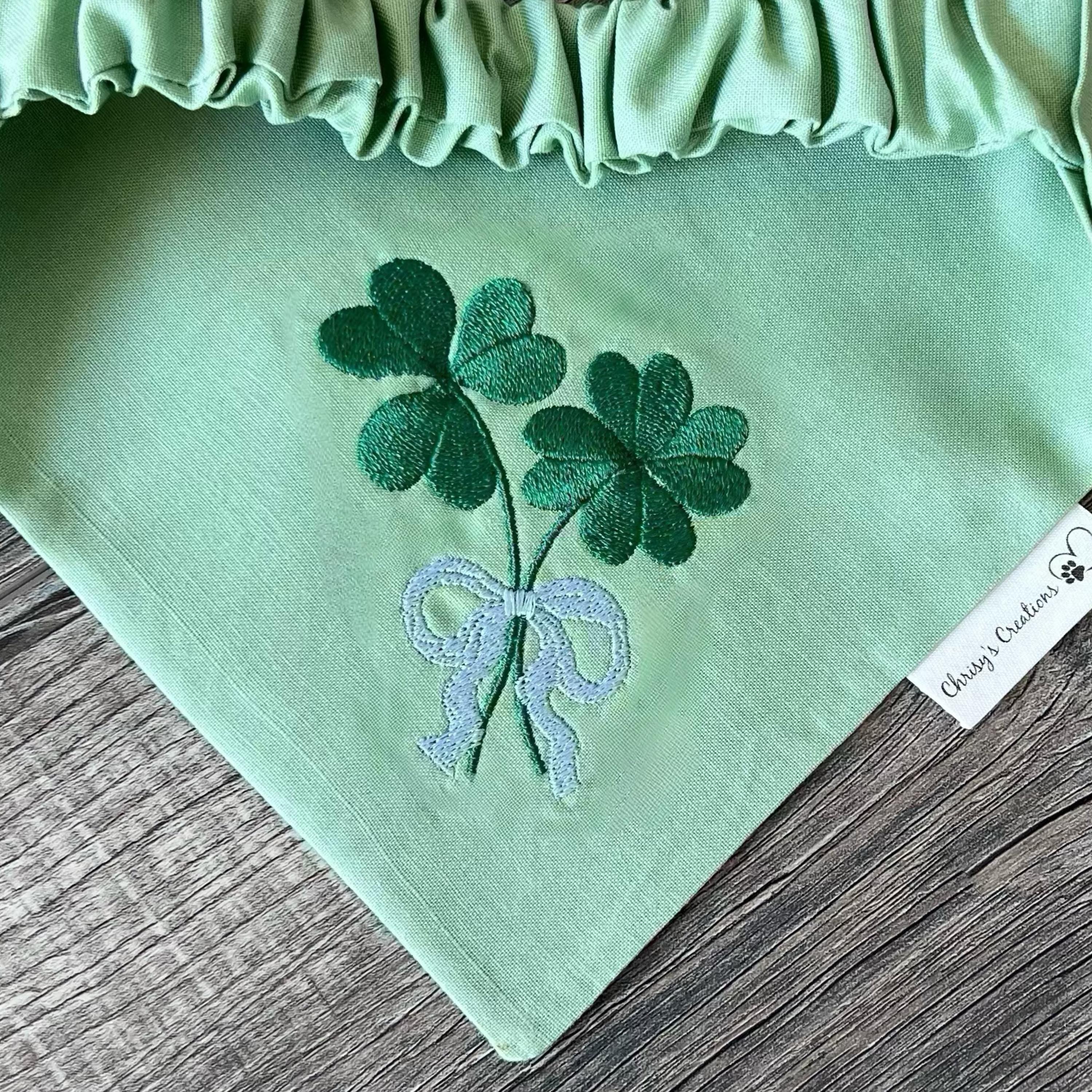 St Patrick's Shamrock Bouquet Dog Bandana: Scrunchie Embroidered Four Leaf Clover