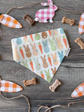 Easter Boho Bunnies and Carrots Dog Bandana: Scrunchie neutral colors