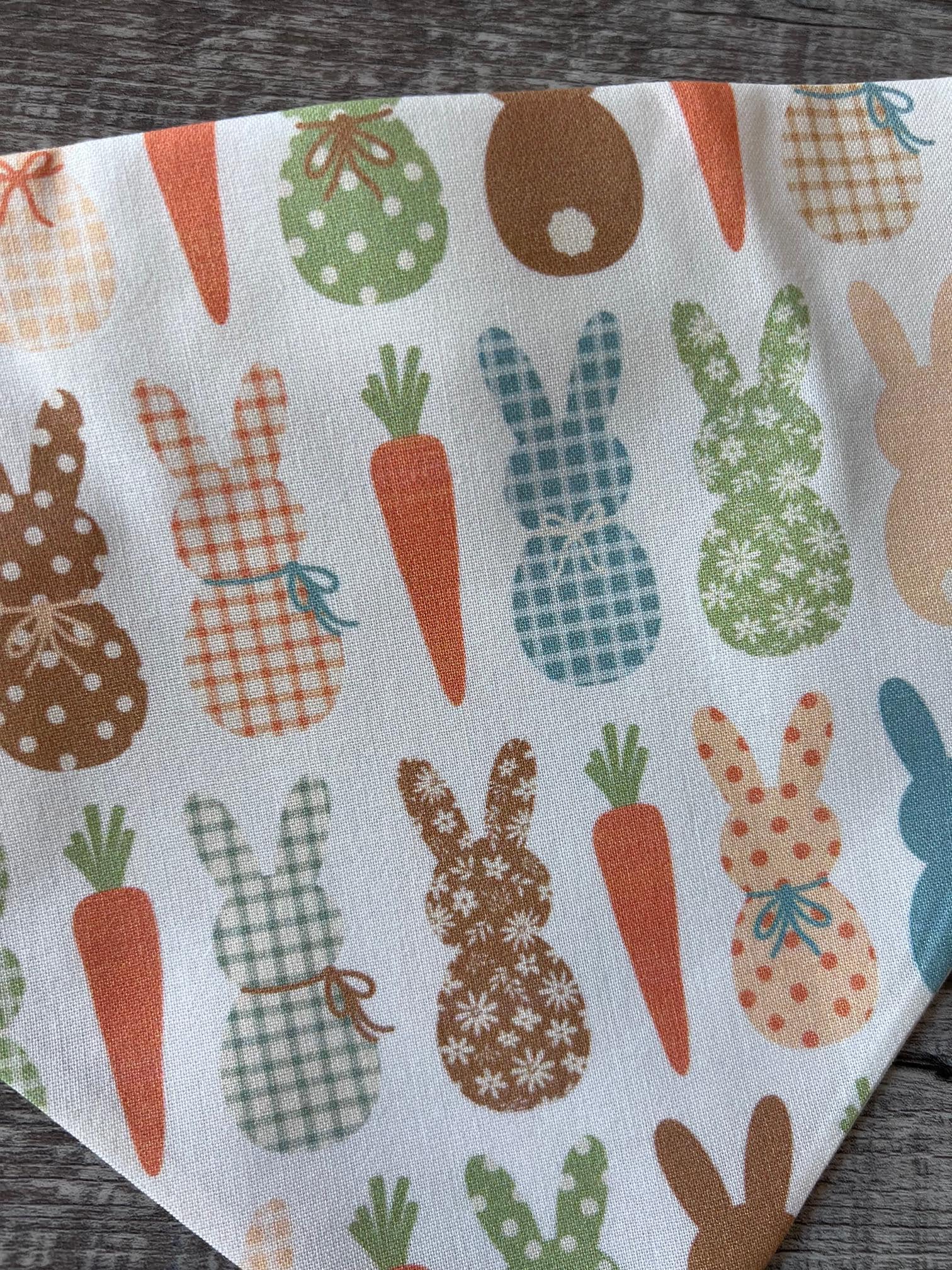 Easter Boho Bunnies and Carrots Dog Bandana: Scrunchie neutral colors