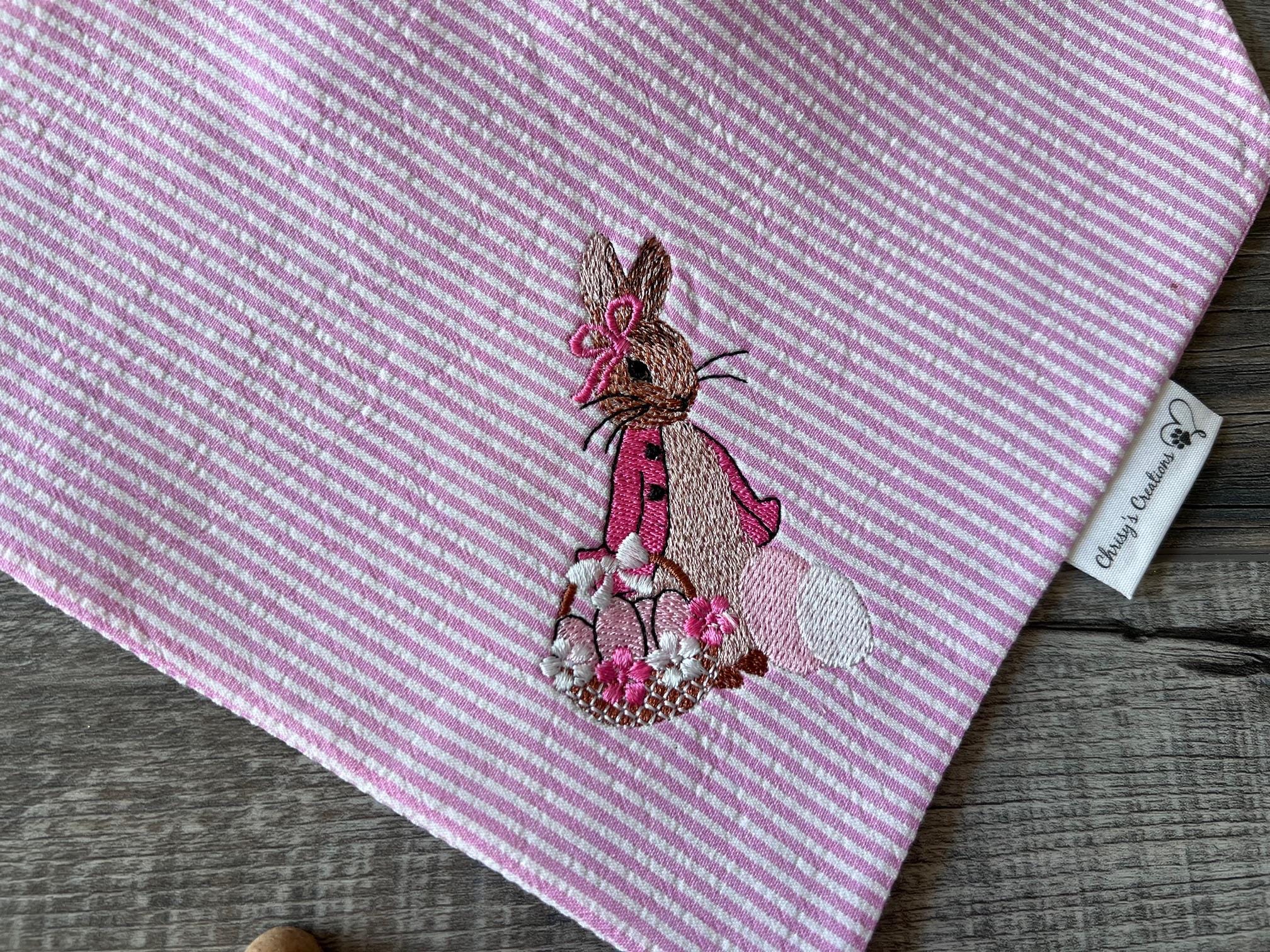 Easter Rabbit Dog Bandana: Scrunchie, Embroidered, Seersucker, Pink Girl or Blue Boy Bunny