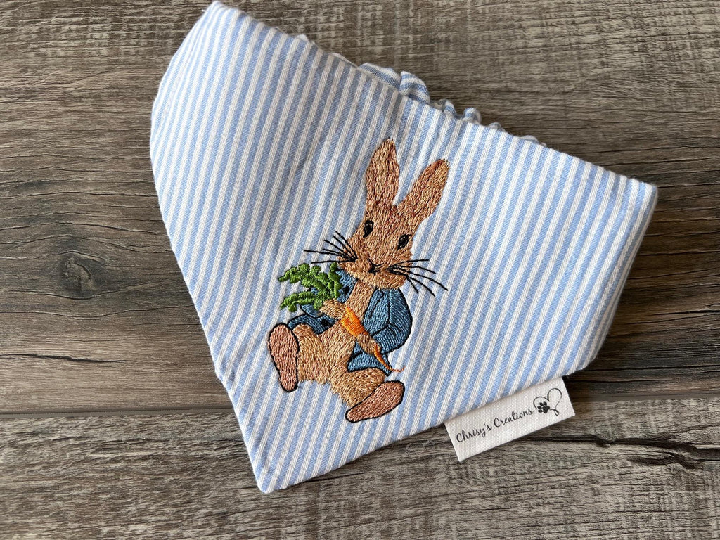 Easter Rabbit Dog Bandana: Scrunchie, Embroidered, Seersucker, Pink Girl or Blue Boy Bunny