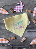 Happy Easter Embroidered Dog Bandana: Scrunchie, Yellow Seersucker