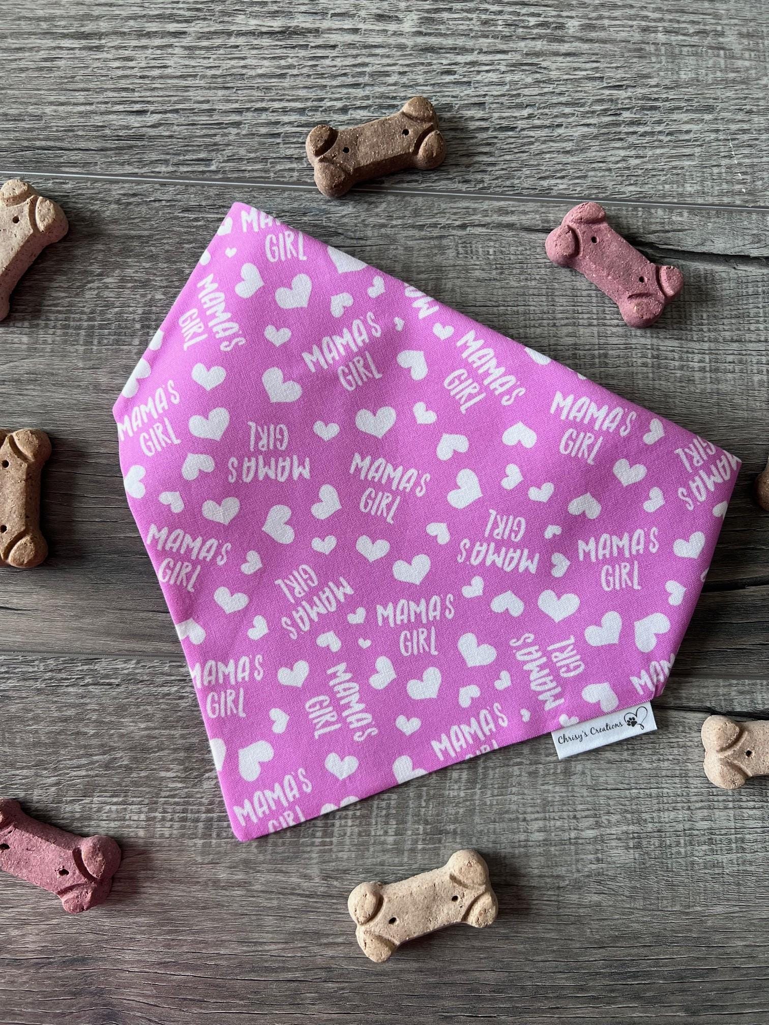 Mama's Boy or Girl Dog Bandana: Scrunchie Blue or Pink Hearts