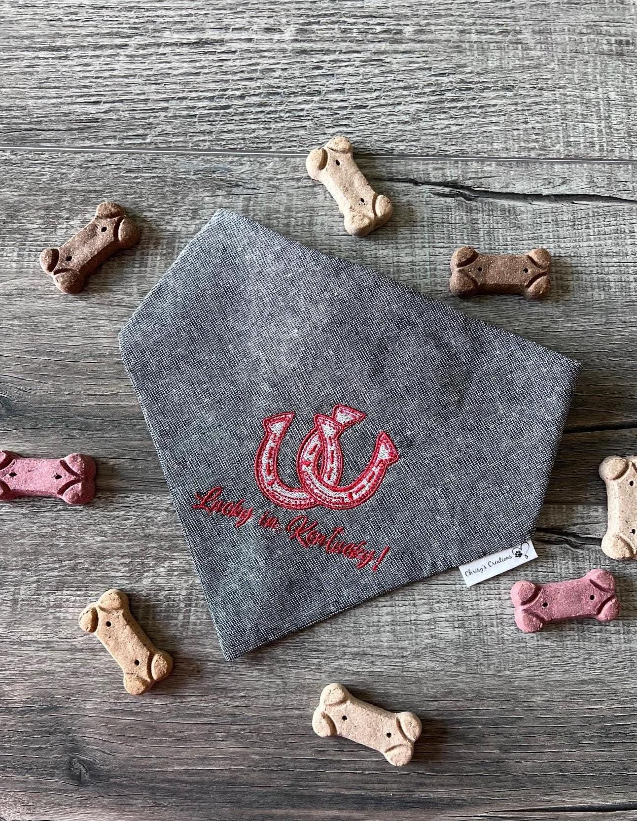 Lucky in Kentucky Embroidered Dog Bandana: Scrunchie Derby Horseshoe