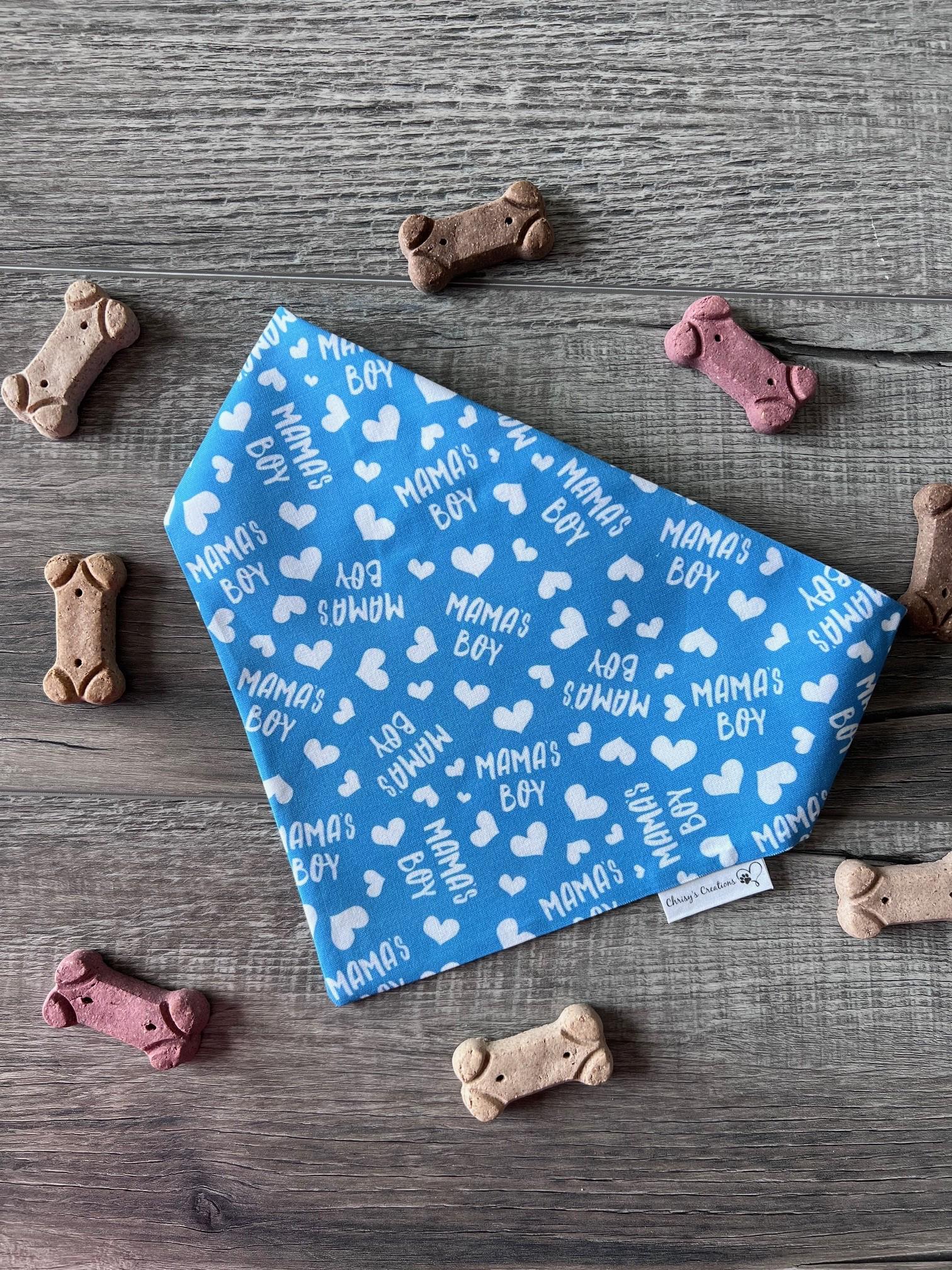 Mama's Boy or Girl Dog Bandana: Scrunchie Blue or Pink Hearts