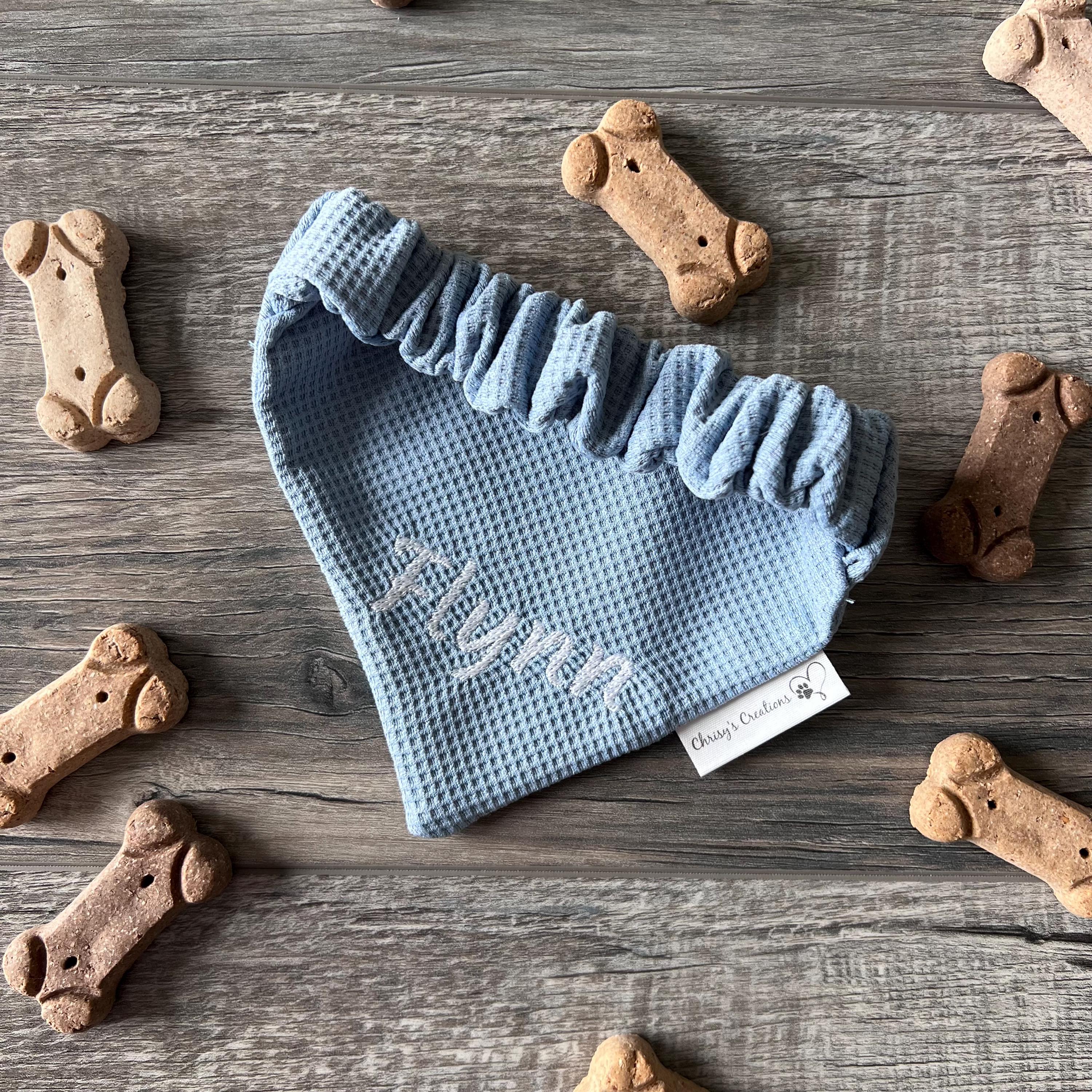 Personalized Dog Bandana:  Scrunchie, Lavender or Dusty Blue; Knit Jersey Bullet Textured Fabric