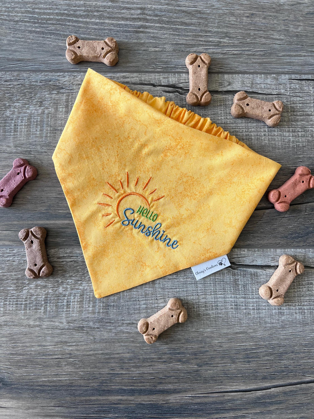 Hello Sunshine Dog Bandana: Scrunchie, Embroidered