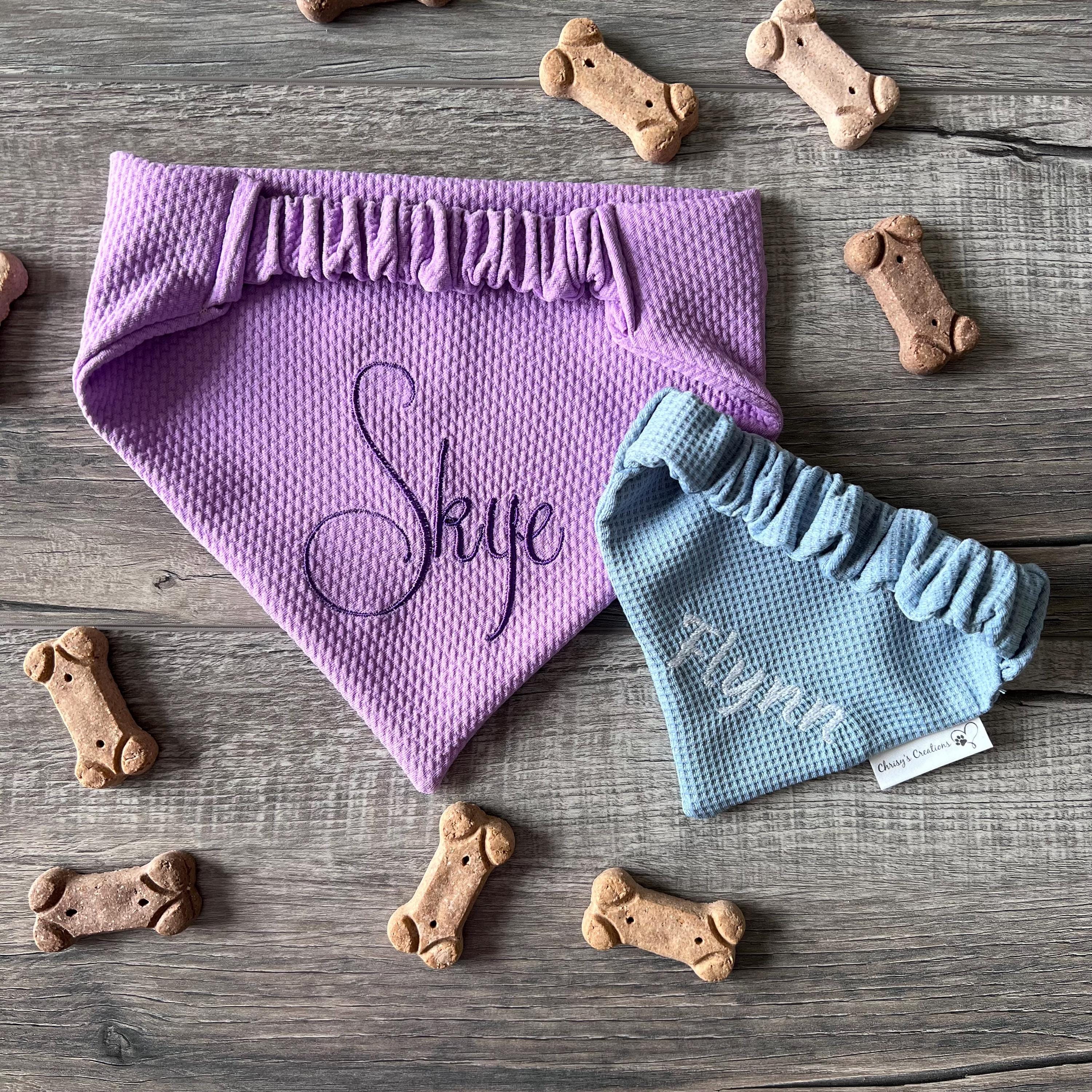 Personalized Dog Bandana:  Scrunchie, Lavender or Dusty Blue; Knit Jersey Bullet Textured Fabric