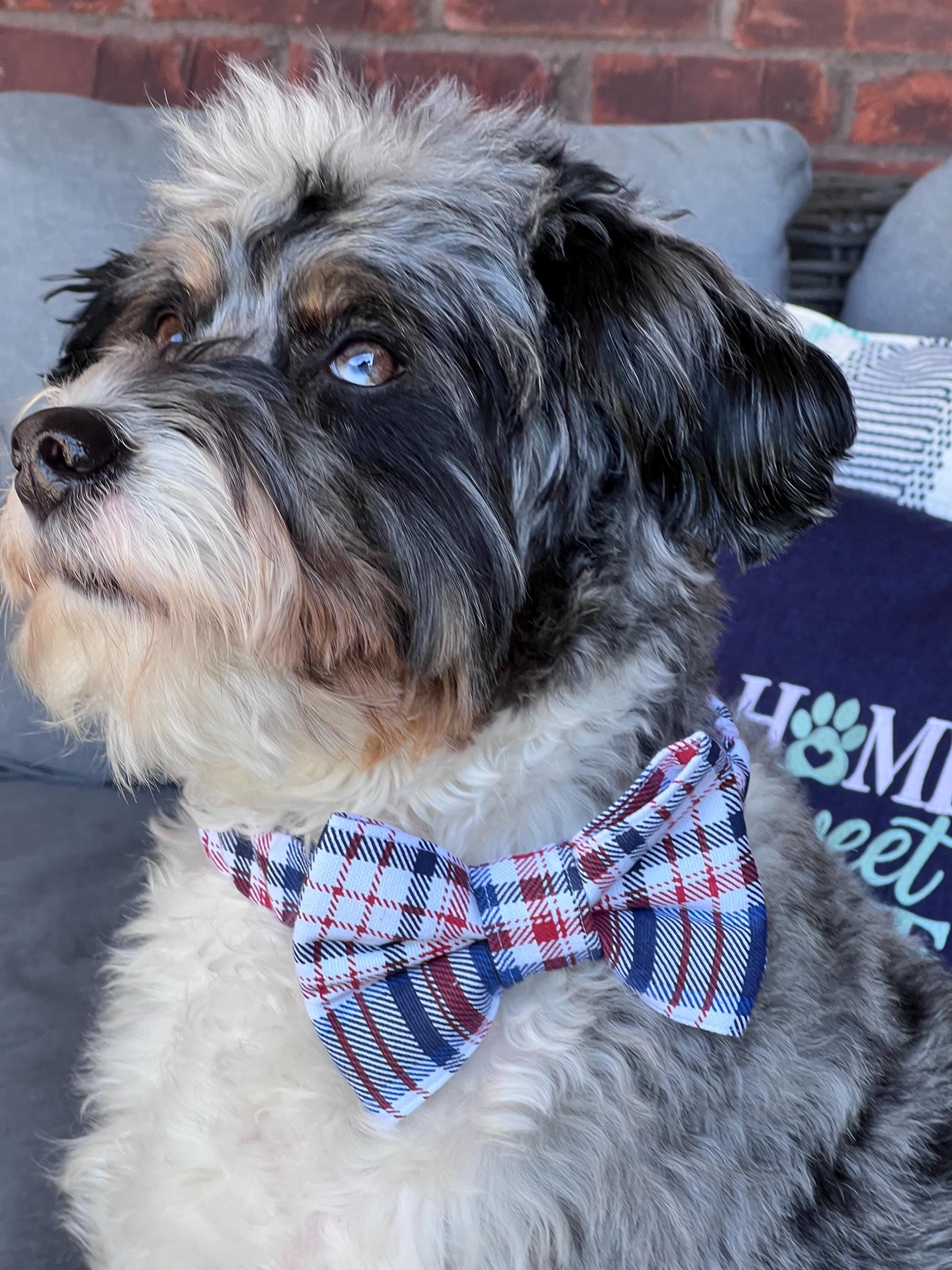 Patriotic Plaid Scrunchie Dog Bandana: Red, White, Blue,
