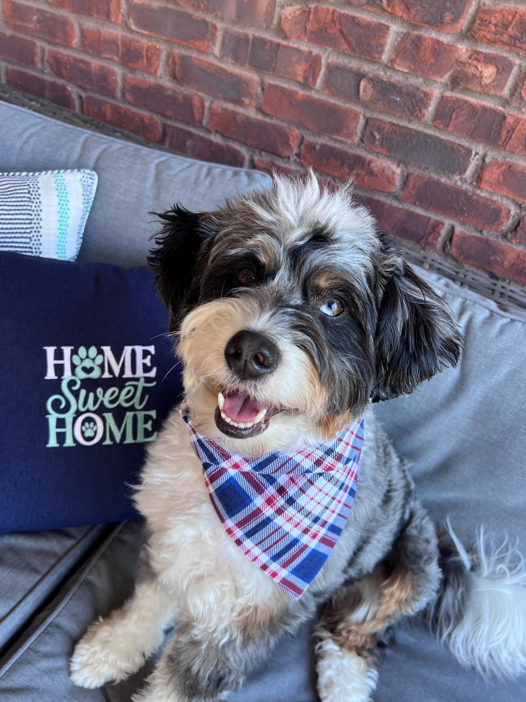 Patriotic Plaid Scrunchie Dog Bandana: Red, White, Blue,