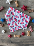 Patriotic Watermelon Scrunchie Dog Bandana: Red, White, Blue Summer Fruit