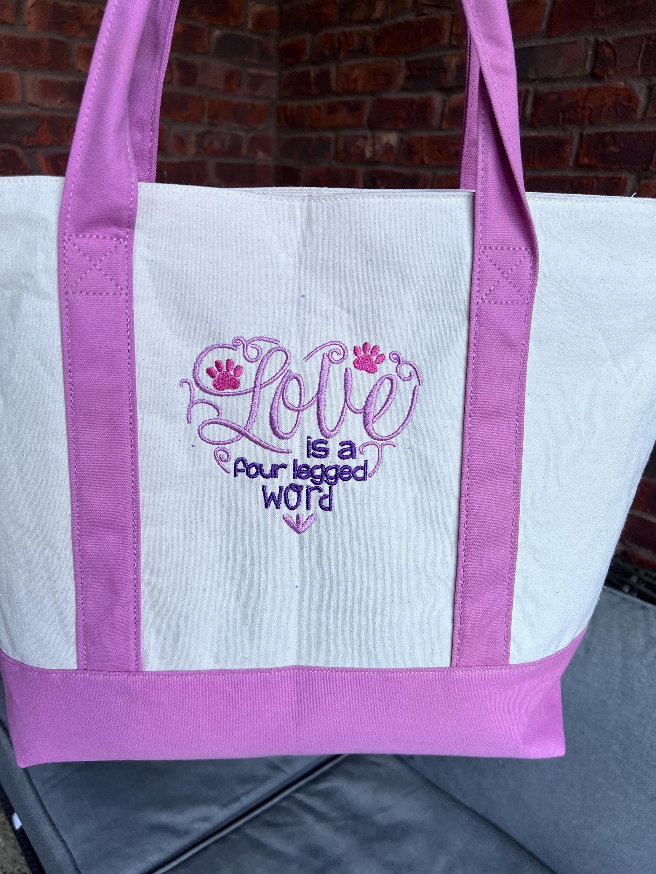 Tote Bag Canvas Embroidered w/ Dog Quote; Shopping, Personalized