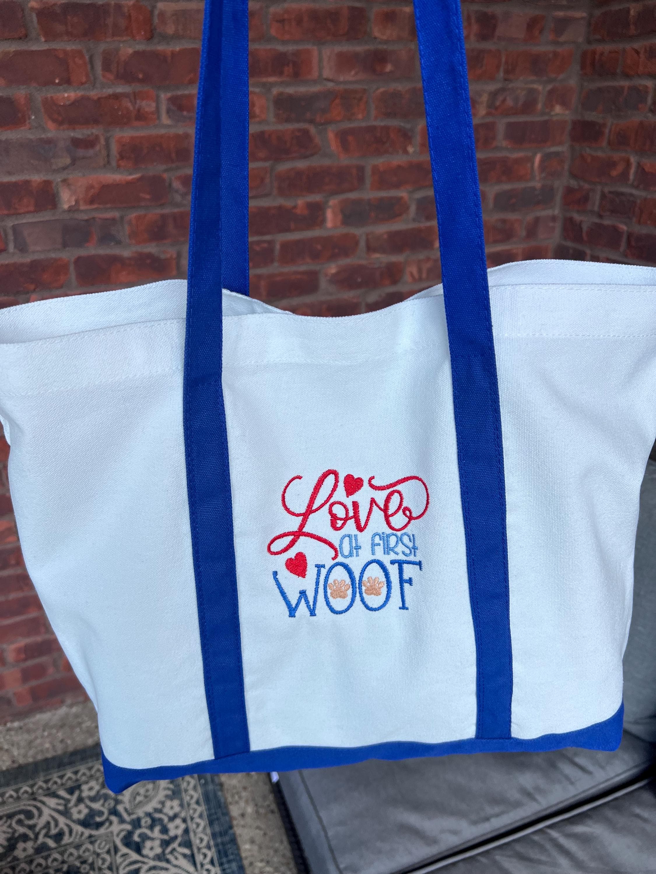 Tote Bag Canvas Embroidered w/ Dog Quote; Shopping, Personalized