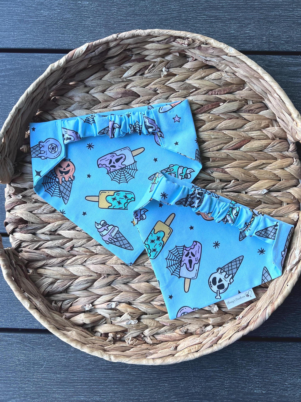 Summerween Dog Bandana: Scrunchie Scary Ice Cream Ghost Face Summer Halloween