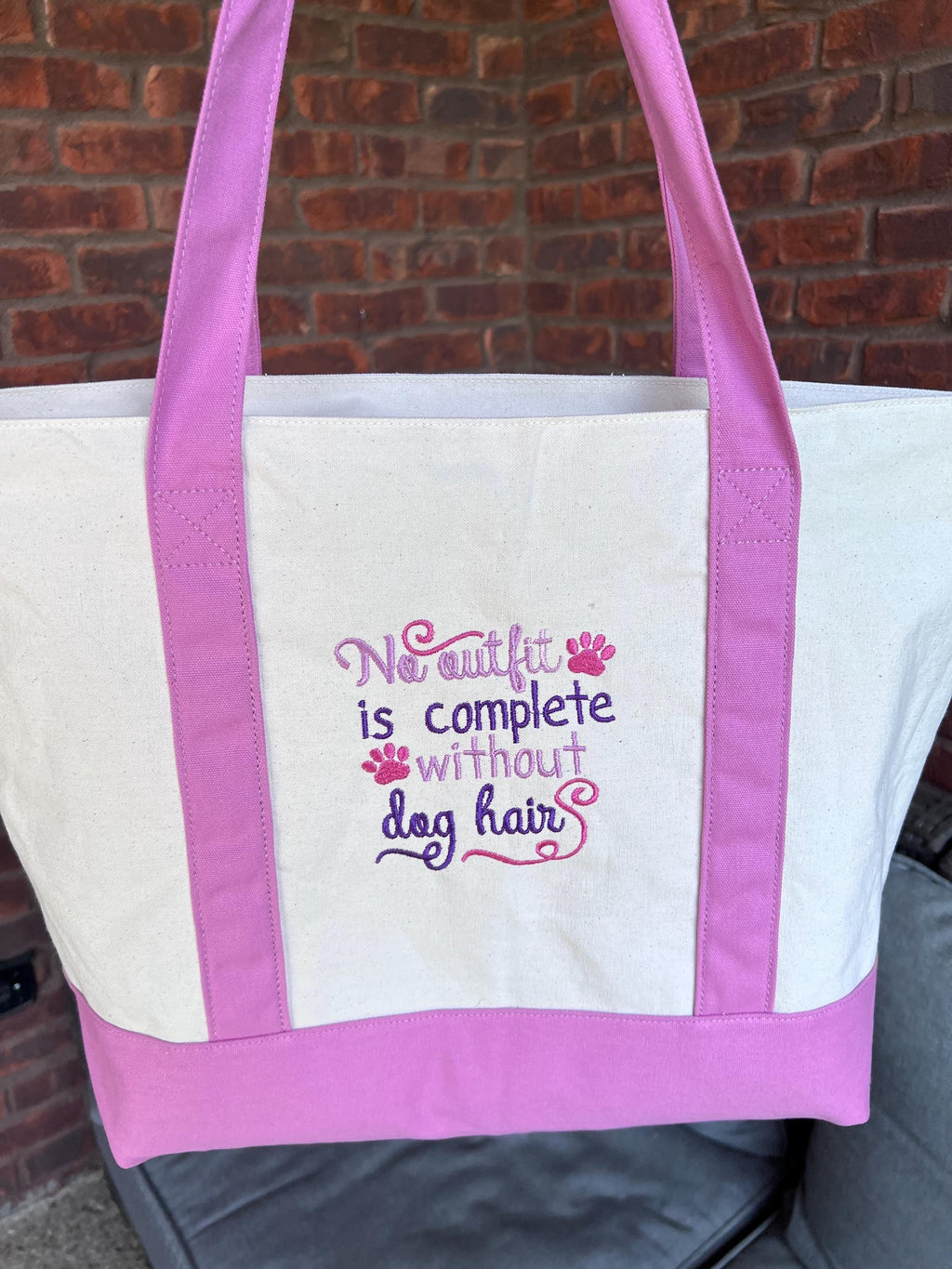 Tote Bag Canvas Embroidered w/ Dog Quote; Shopping, Personalized