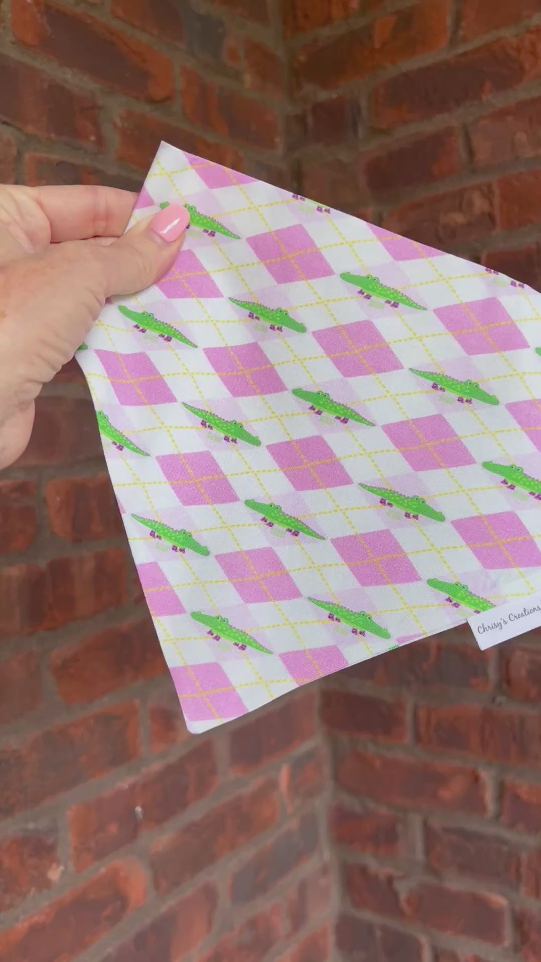 Crocodile Argyle Dog Bandana: Scrunchie Mint Green and Pink, Preppy, Luxe Couture