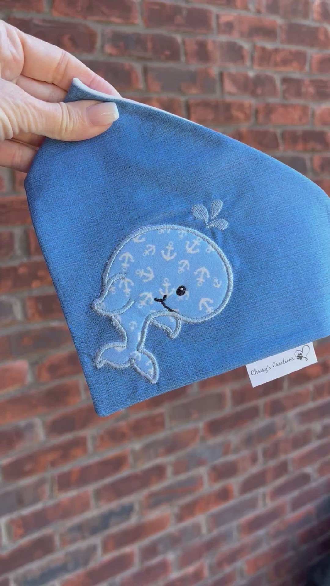 Sand and Sea Baby Whale Applique Dog Bandana: Scrunchie, Embroidered Beach Personalized Blue