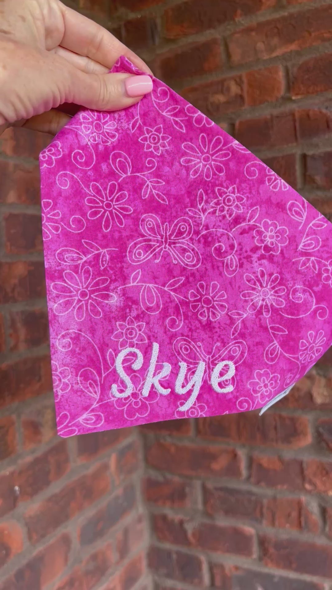 Personalized Pink Dog Bandana:  Embroidered Scrunchie with Butterfly Flower