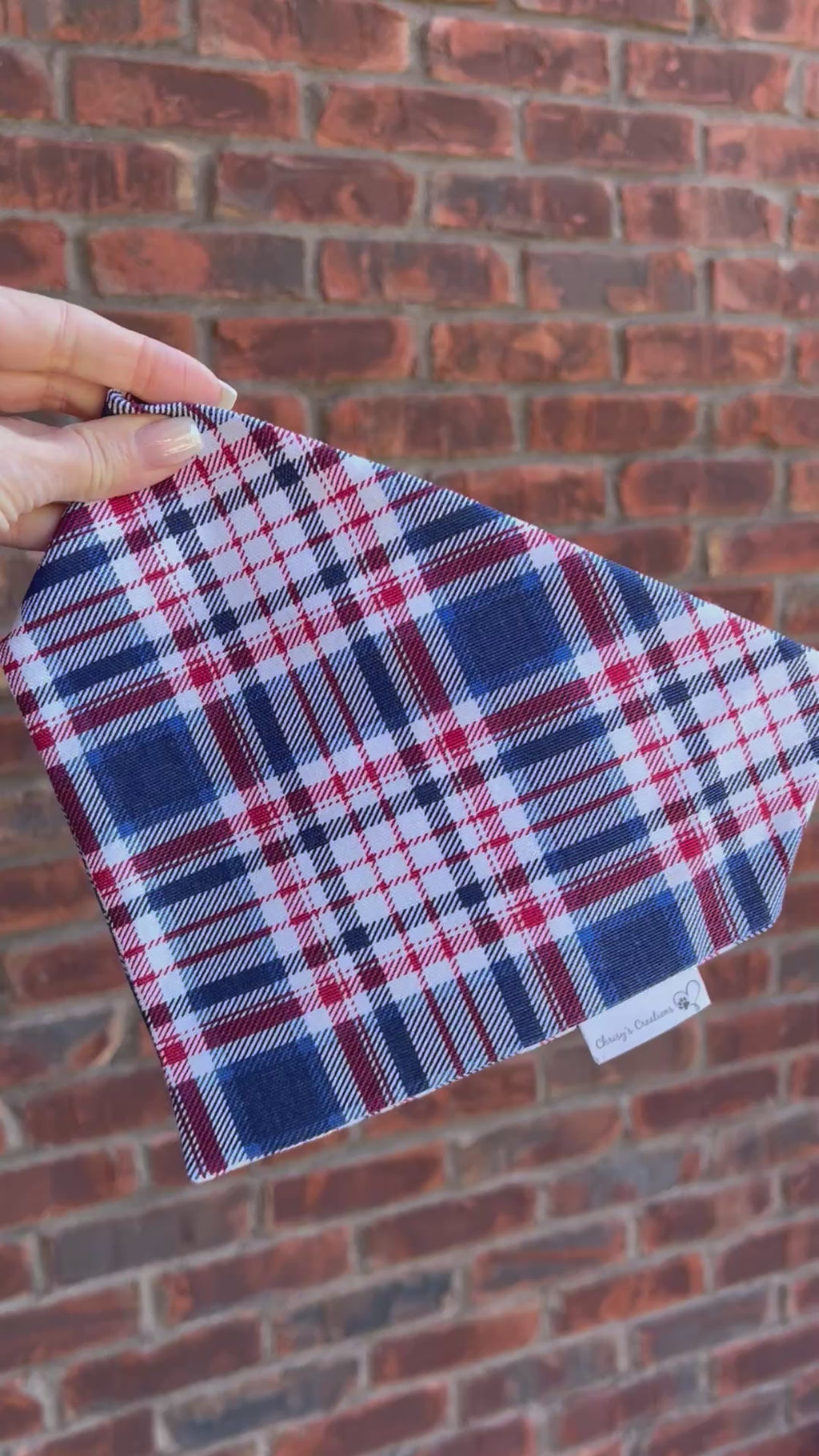 Patriotic Plaid Scrunchie Dog Bandana: Red, White, Blue,