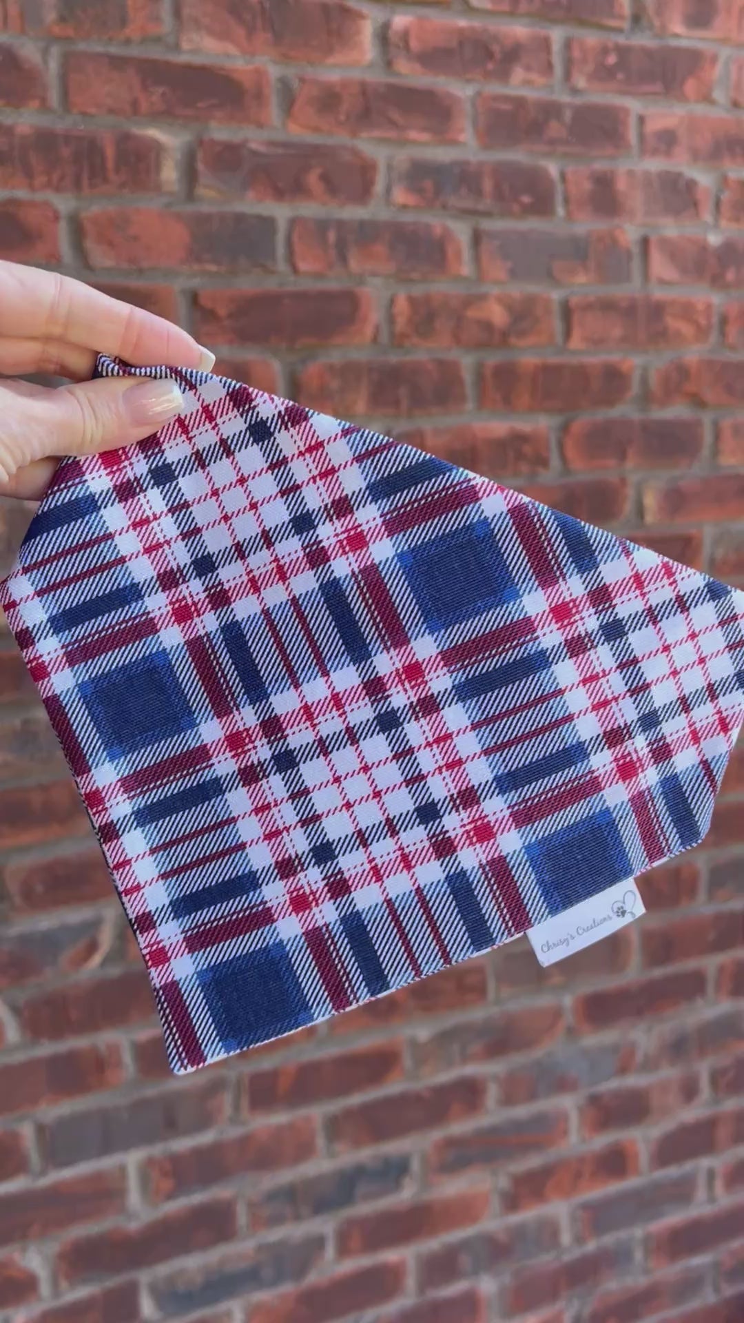 Patriotic Plaid Scrunchie Dog Bandana: Red, White, Blue,